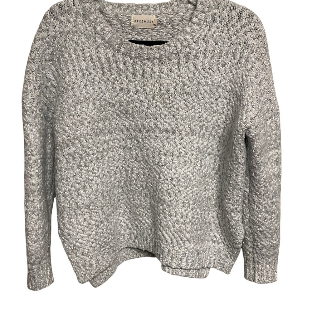 Dreamers by Debut Light Grey Textured Knit Crew Neck Sweater Womens Small
